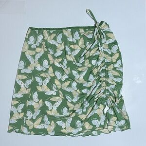 Butterfly Print Ruched Mini Skirt